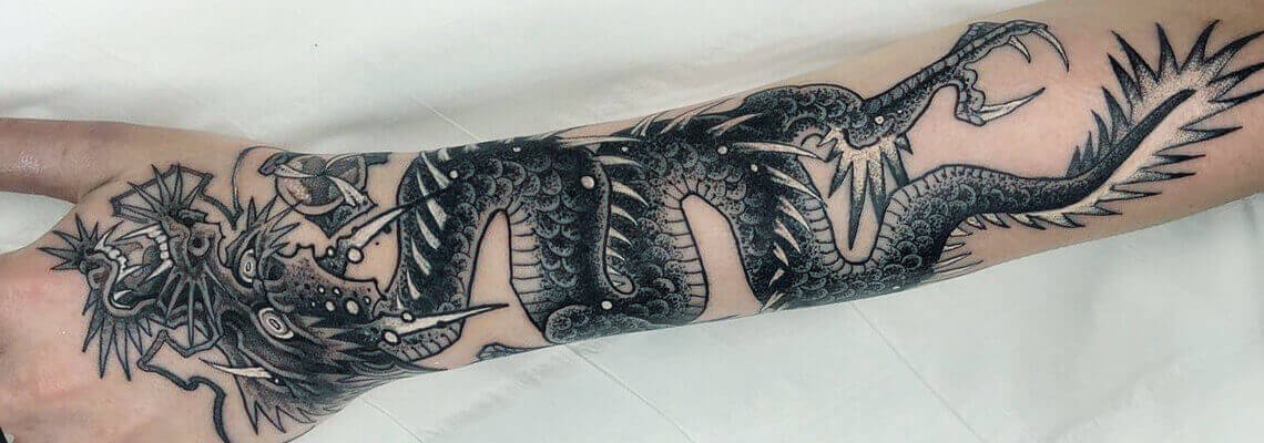 whitebackgroundforearmtattoofemalehandwithrednailpolishrings dragontattoo  Dragon tattoo for women Hand tattoos Chinese dragon  tattoos