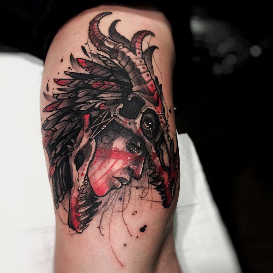 dragon with skulls by Francisco Sanchez TattooNOW
