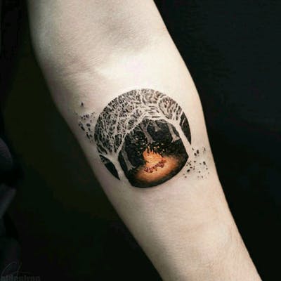 black and white fire tattoo