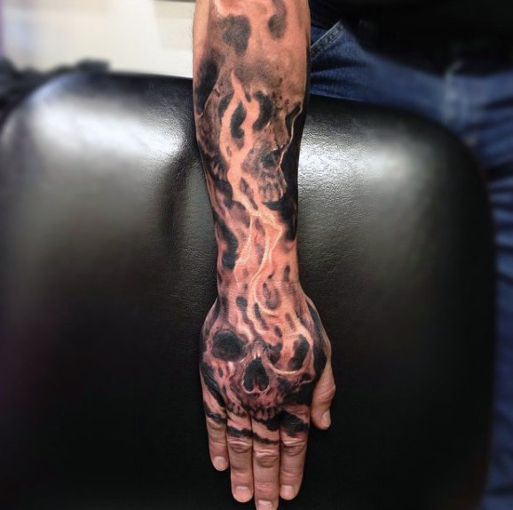 flames on leg tattoo