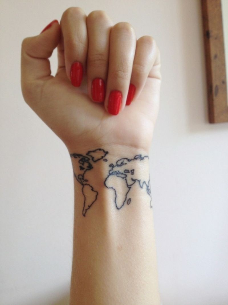 world map outline tattoo