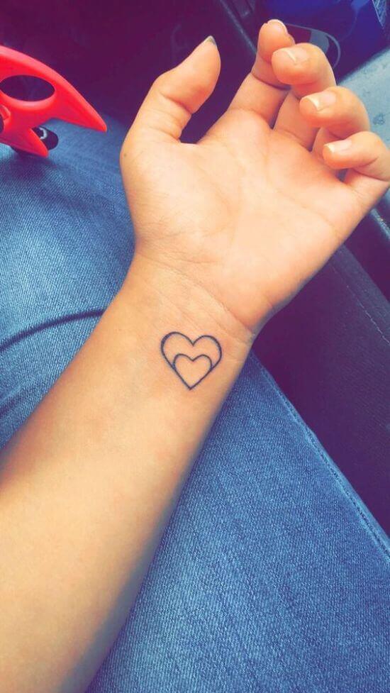 Best Small Double Heart Tattoo Girl's Hand