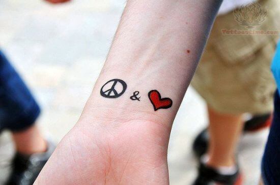 Heart With Peace Symbol Small Tattoo