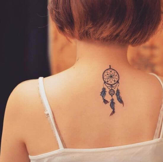 Small Dreamcacher Back Tattoo for Girl