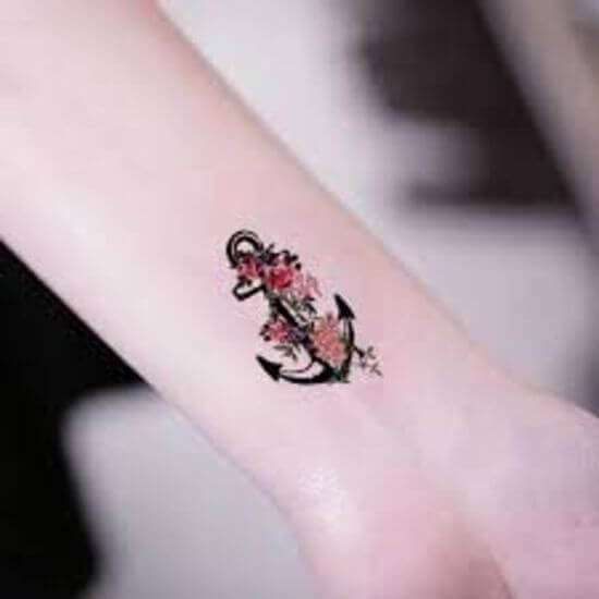 Small Wrist Anchor with Floral Tattoo Designs for Women