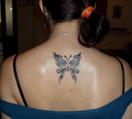 Tribal Butterfly Small Back Tattoo
