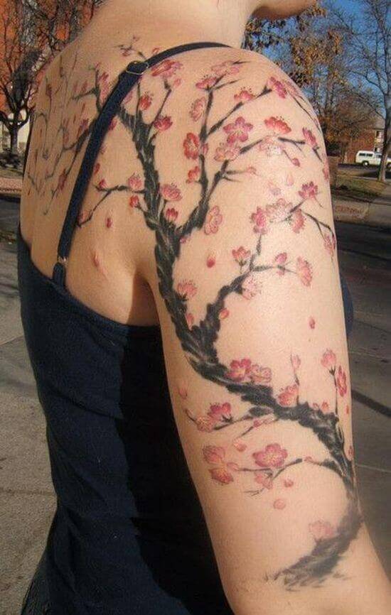 Best Japanese Cherry Blossom Sleeve Tattoos 4