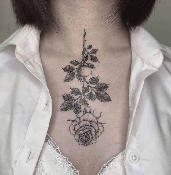 Chest Whip shading Rose tattoo at theYoucom