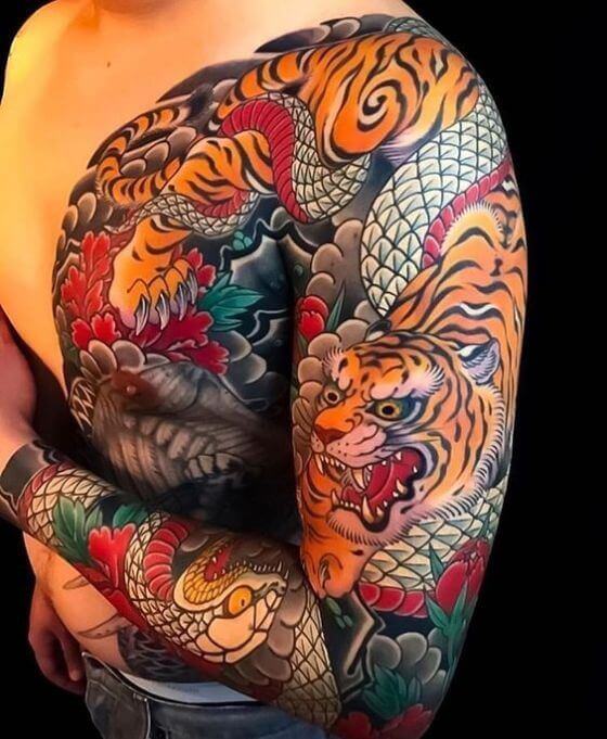 traditional japanese tiger tattoo sleeve