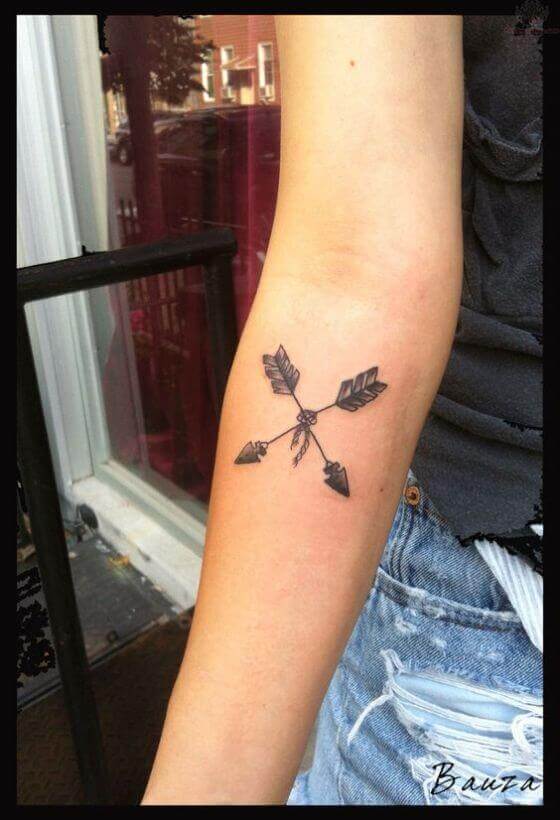 Crossed Arrow Tattoo On Inner Forearm