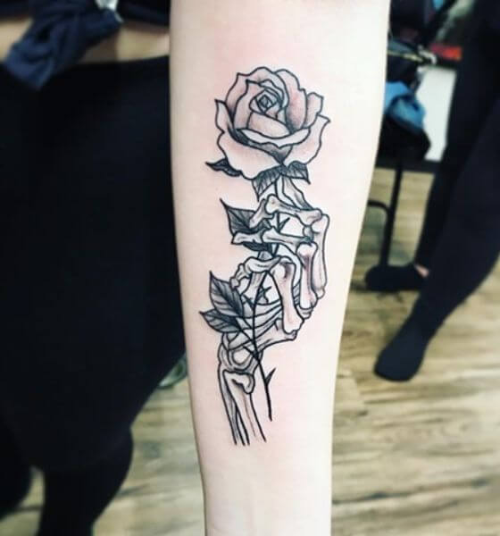 Skeleton Hand Holding Rose  Rose Tattoo  Sticker  TeePublic