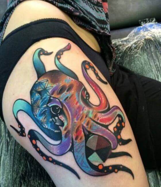 Watercolor Octopus tattoo women at theYoucom