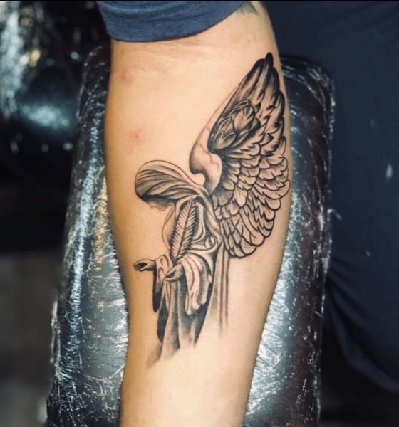 cute temporary tattoo anime angel wing compass flowers juice ink tattoo  sticker lasting 2 weeks blue arm sleeve body art paint - AliExpress