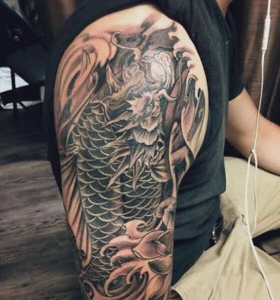Dragon and fish koi tattoo idea  TattoosAI