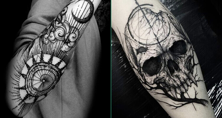 Grey Ink Gothic Tattoo on Arm