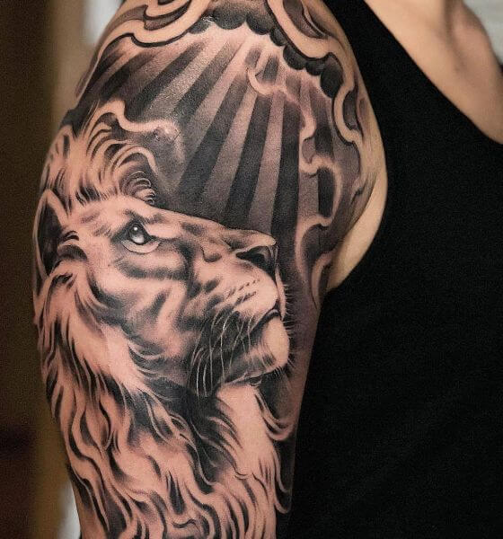Tattoo uploaded by Steph  Lion in the sun Work in progress nofilter  lion blackandgray sleeve inprogress  Tattoodo