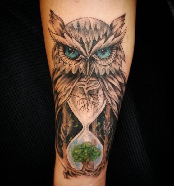 Owl and HourglassLeaf Decal tattoo