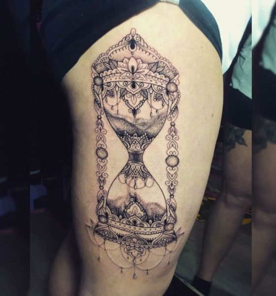 Mandala Hourglass Tattoo Design on Thigh
