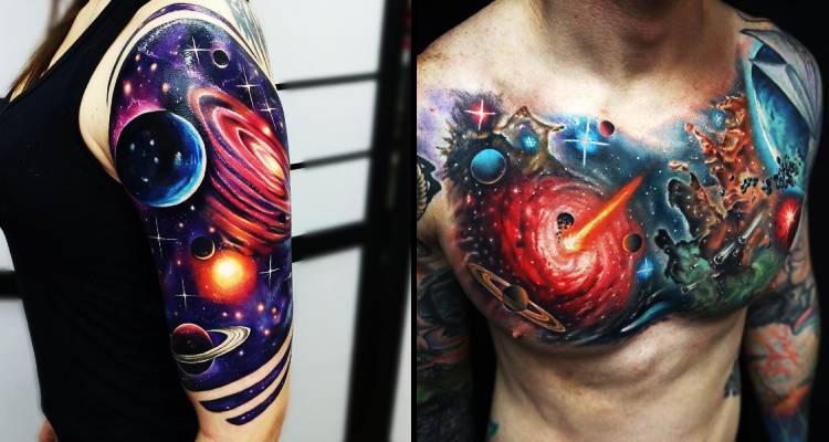 Latest Inspiring Galaxy Tattoo On Man Left Half Sleeve