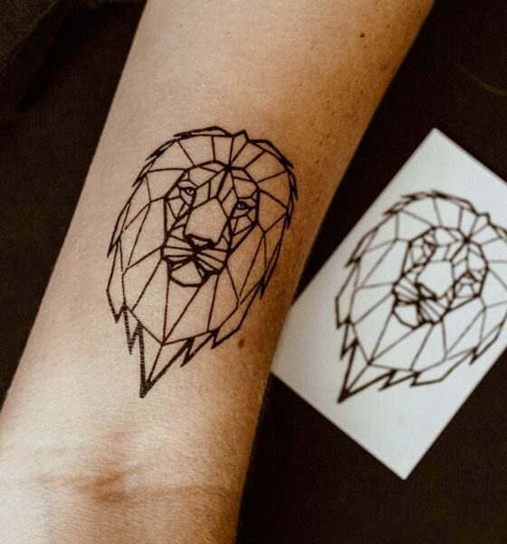 Temporary Geometric Lion Tattoo
