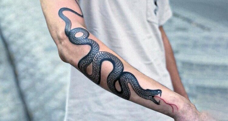 Snake tattoo on his leg  Joel Gordon Photography
