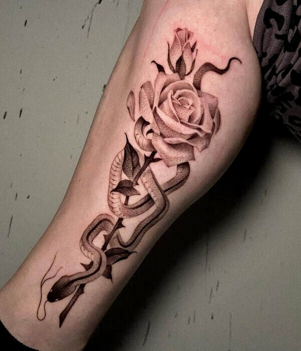 ArtStation  Old School snake and rose tattoo design