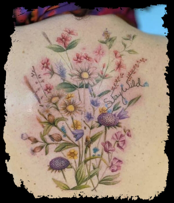 Wildflower-Bouquet-Tattoo-on-Back