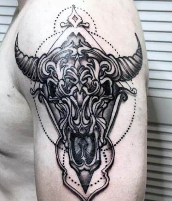 Black Tribal Taurus Tattoo On Left Forearm