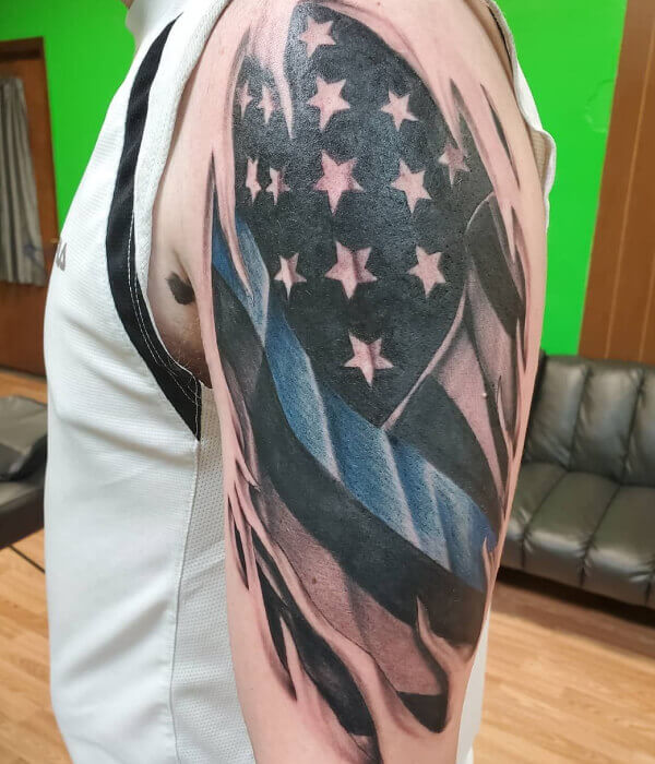 American Flag by Patrick Odonnell at Steel Life Tattoo in Brazil Indiana   still needs a little work 7 hours in  rtattoos