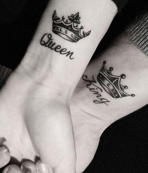 Chess queen tattoo located on the ankle, minimalistic