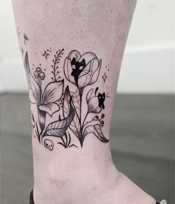 Flower Garden Ankle Tattoo
