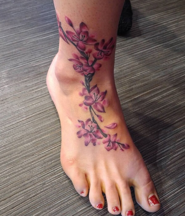 Small Cherry Blossoms Foot Tattoo