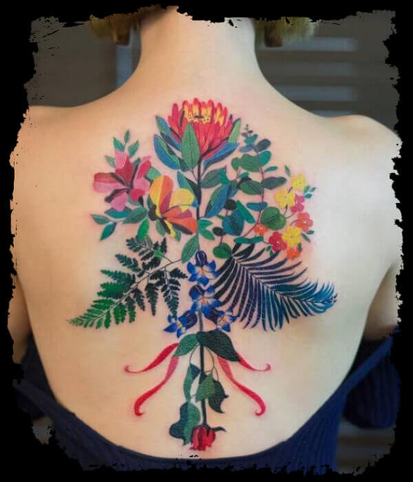 Flower-Bouquet-Tattoo-On-Back