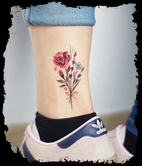 Flower-Bouquet-Tattoo-On-Leg