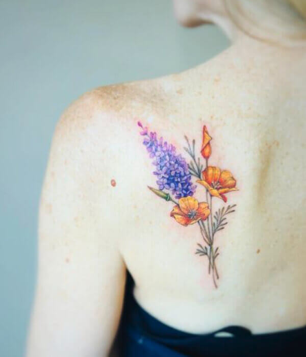 California-Poppies-And-Lavender-Flower-Tattoo