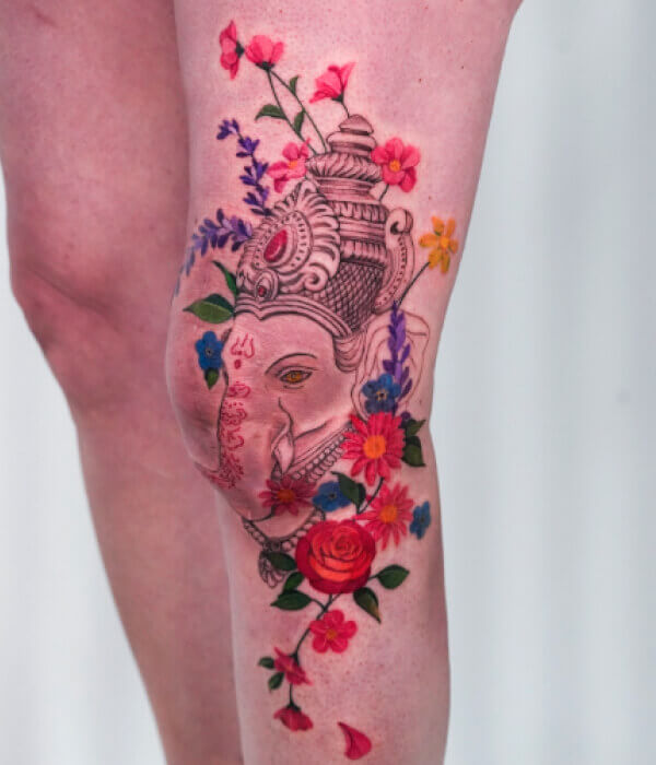 Ganesh-with-Floral-Accents-Tattoo