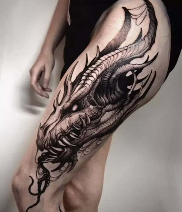 Blackwork-Gothic-Dragon-Tattoo