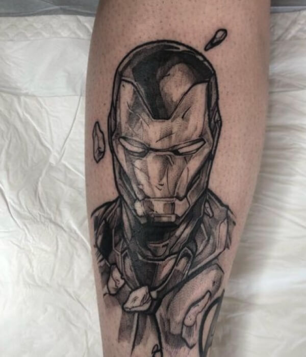 Black-And-White Iron Man Tattoo