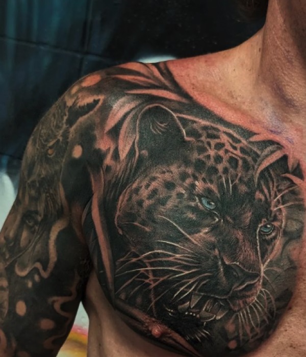 Black-Jaguar-Tattoo-on-Chest