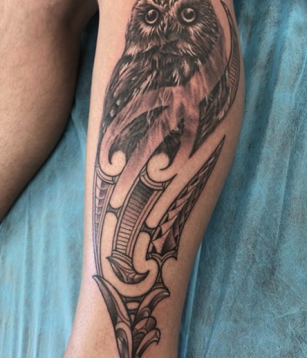 Full-Arm-Owl-Tribal-Tattoo