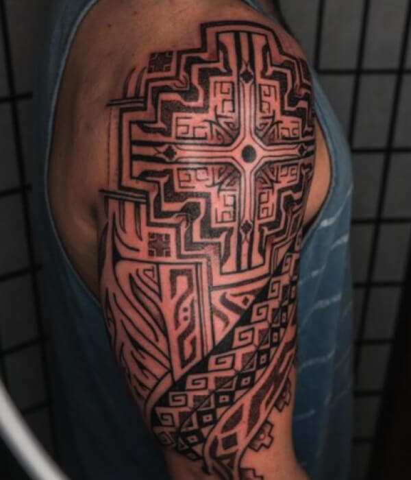 Full-Arm-Tribal-Cross-Tattoo