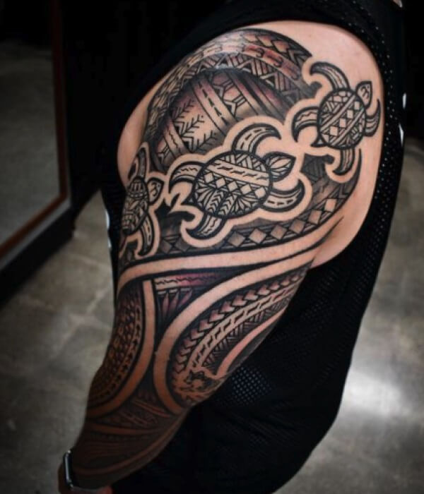 Full-Arm-Tribal-Turtle-Tattoo