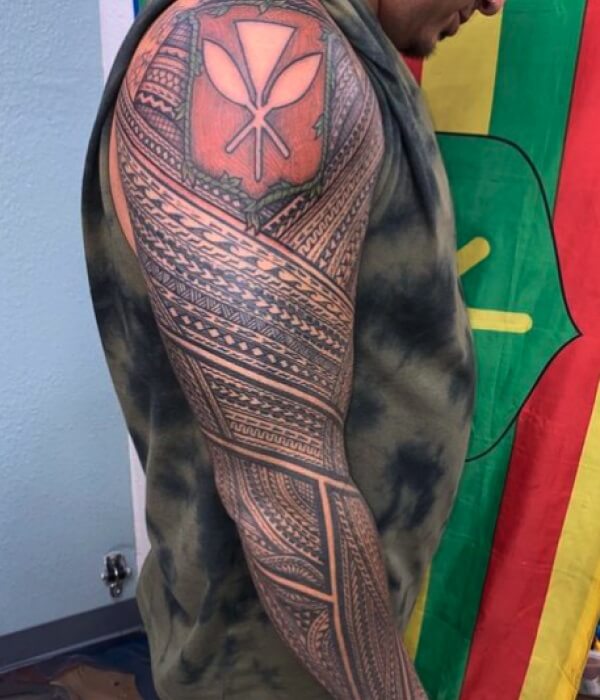 Hawaiian-Full-Sleeve-Tribal-Tattoo