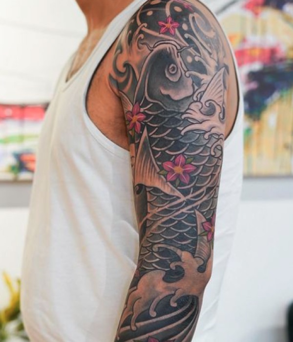 Japanese-Tribal-Sleeve-Tattoo