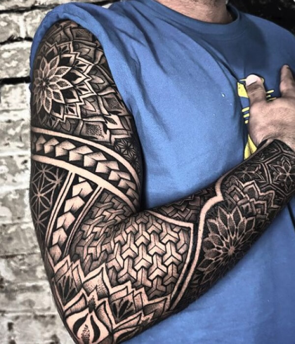 Mandala-Full-Arm-Tribal-Tattoo