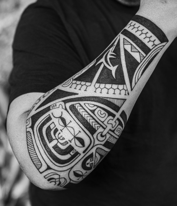 Polynesian-Forearm-Tiki-Faces-Tattoo