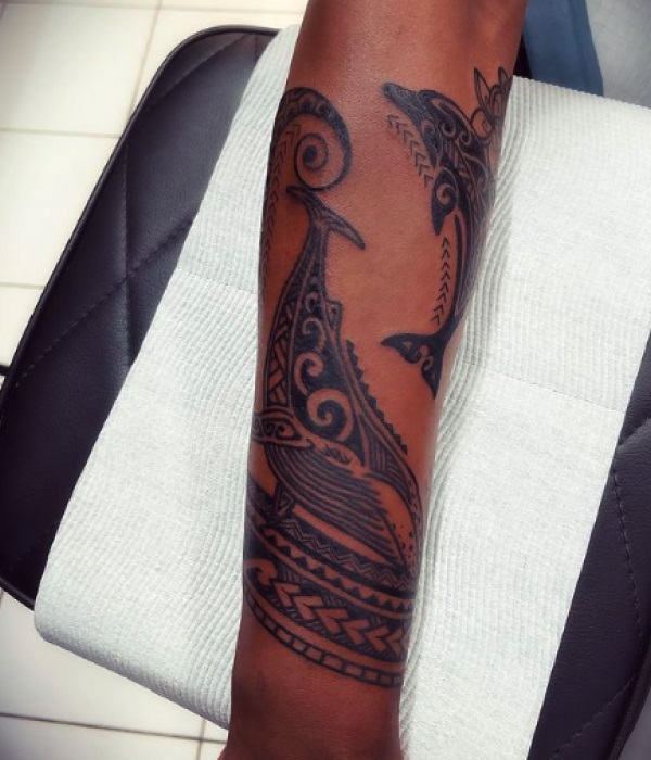 Polynesian Forearm Whale Tattoo