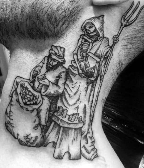 Grim-Reaper-Woodcut-Neck-Tattoo