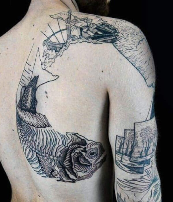 Medieval-Woodcut-Tattoo-on-Back