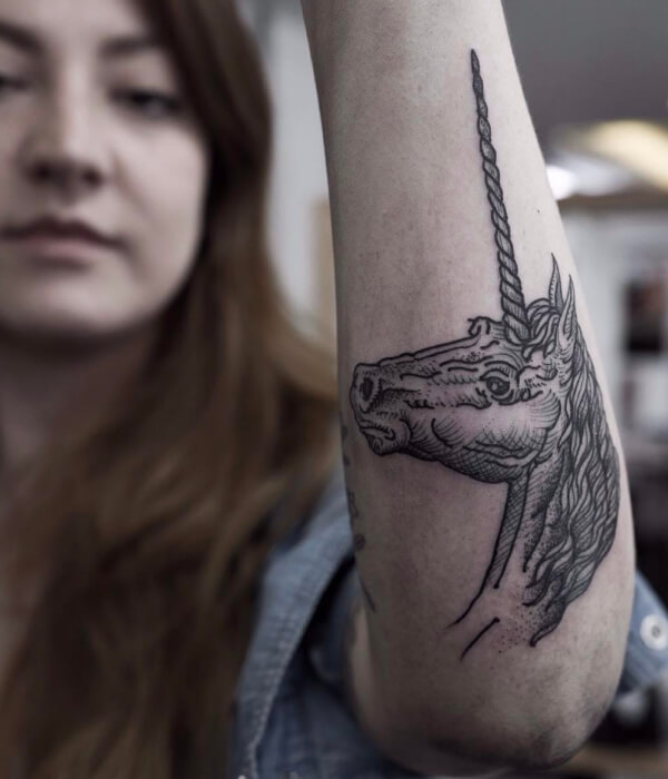 Unicorn-elbow-Woodcut-Tattoo